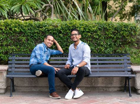 Latin Couple Gay Men Sitting On A Bench Gay Concept Stock Photo Image Of Bench Marriage