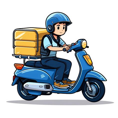 Premium Photo Cartoon Delivery Man Riding A Scooter With A Box On The