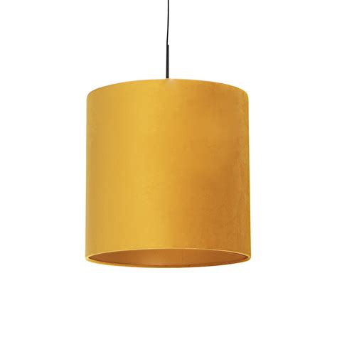 Hanglamp Met Velours Kap Geel Met Goud Cm Combi Aanbieding Bij