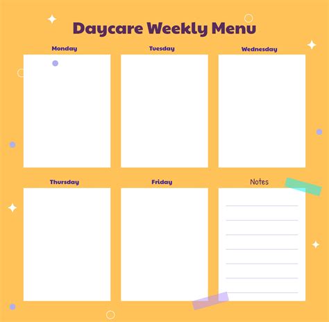 Daycare Food Menu Template 12