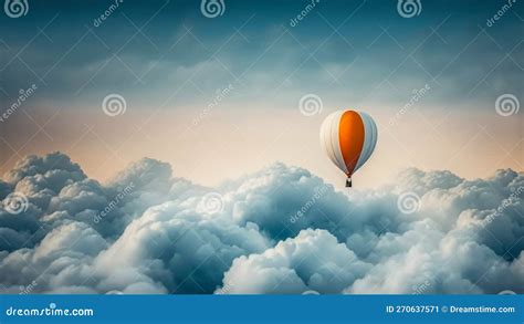 Hot Air Balloon In The Sunset Evening Sky And Pure Cloud Copy Space