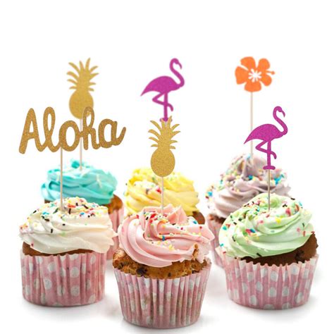 St Cke Flamingo Ananas Aloha Brief Kuchen Topper Glitter Cupcake