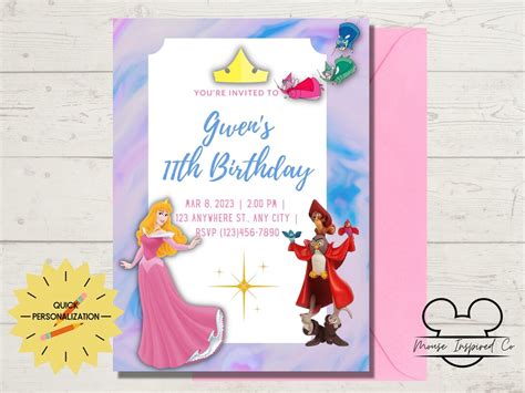 Princess Aurora Birthday Invitation Aurora Invite Princess Birthday