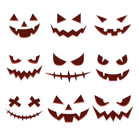 Colección de caras de halloween sonrisa de calabaza sobre fondo blanco