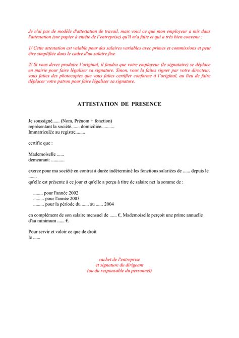 Lettre Dattestation De Présence certify letter