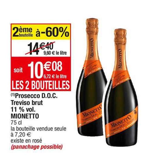 Promo Prosecco D O C Treviso Brut 11 Vol Mionetto Chez Cora