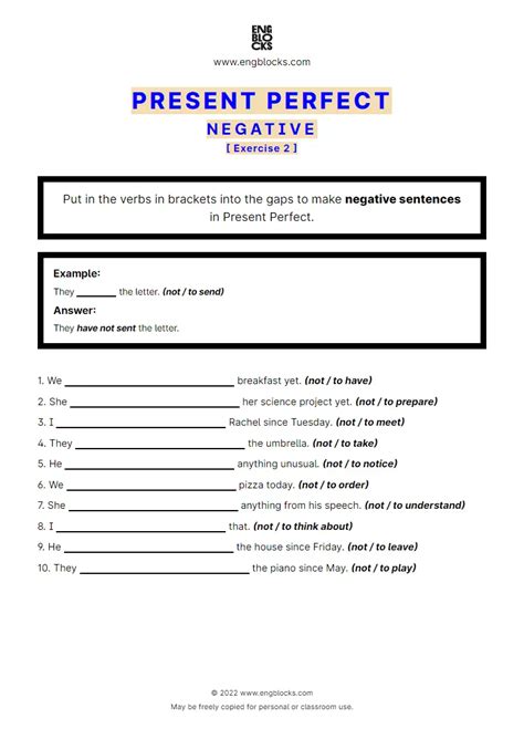 Present Perfect — Negative — Short Forms Esl Worksheets