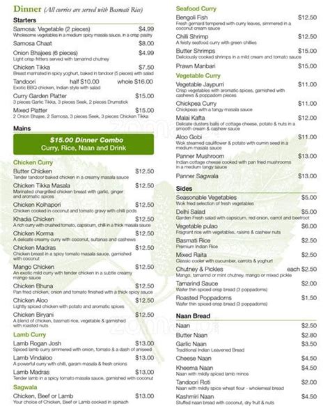 Curry Garden Menu, Menu for Curry Garden, Hornby, Christchurch ...