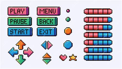 Premium Vector Menu Interface With Health Bars Pixel Art Set Buttons