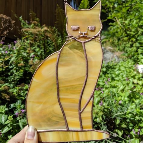 Stained Glass Cat Suncatcher For Window Cat Memorial T Etsy