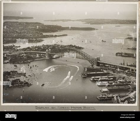 Sydney Harbour Bridge and display of speed boats, 19 March 1932 Stock Photo - Alamy