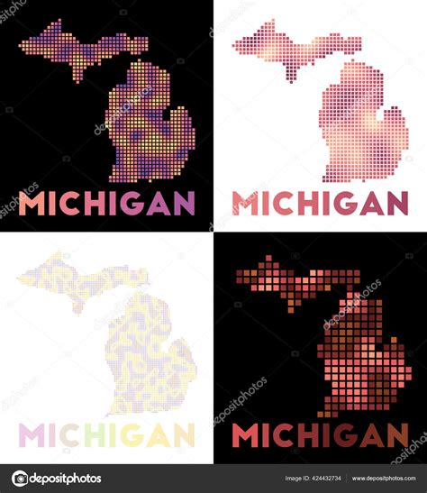 Michigan Map Collection Of Map Of Michigan In Dotted Style Borders Of