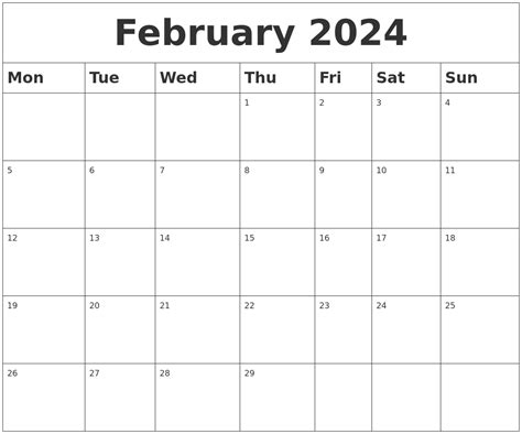 Blank February 2024 Printable Calendar 2024 Calendar Printable