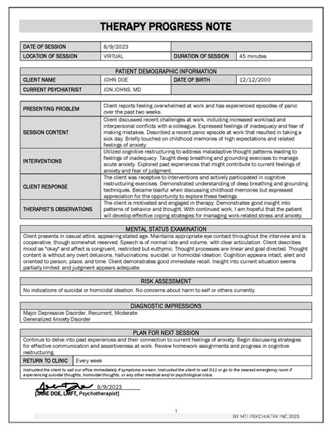 Therapy Progress Note Template Etsy