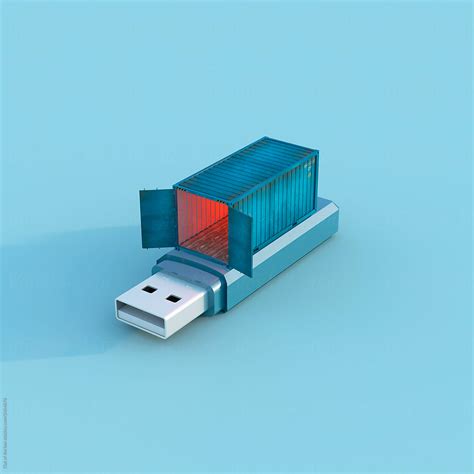 Cargo Container On Top Of An Usb Pen Drive Del Colaborador De Stocksy