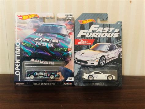 Hot Wheels Premium HKS Skyline GT R R And Walmart Exclusive Fast Furious RX FD S White