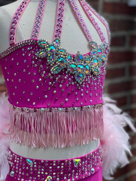 Custom Dance Costume Hot Pink Jazz With Feather Boa And Fringe Etsy