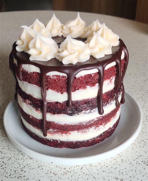 Homemade Red Velvet Cake Filled With Dark Chocolate Ganache Frosted