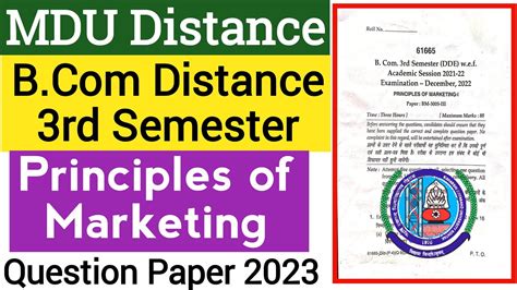 Mdu Bcom Distance Principles Of Marketing 3rd Semester Question Paper