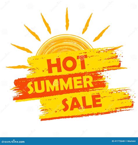 Hot Summer Sale With Sun Sign, Yellow And Orange Drawn Label Stock Illustration - Image: 41772648