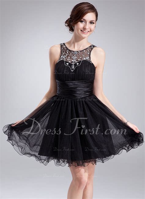 A Line Princess Scoop Neck Short Mini Tulle Homecoming Dress With