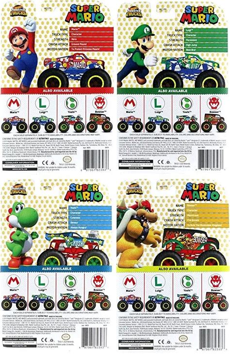 Hot Wheels Super Mario Monster Trucks Set Mario Luigi Yoshi Bowser Gbuy