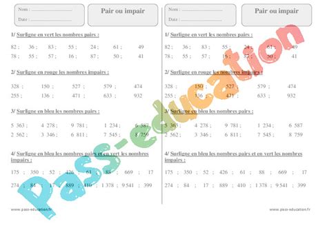 Exercice Pair Et Impair Ce2 Cycle 2 Pass Education Pour Nombres