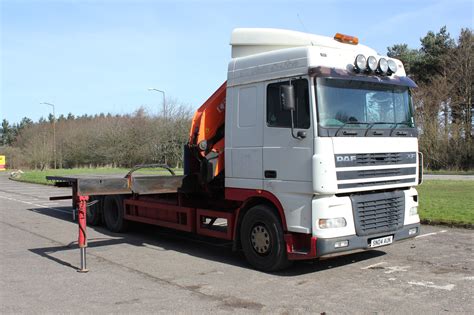 Tonne Daf Xf Flatbed With Pm Crane Truck For Sale Sn Auk