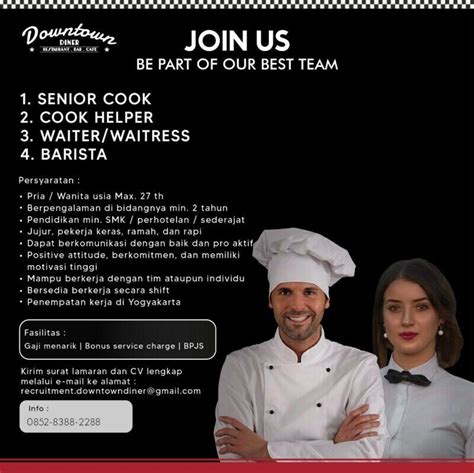 Lowongan Kerja Senior Cook Cook Helper Waiter Waitress Barista