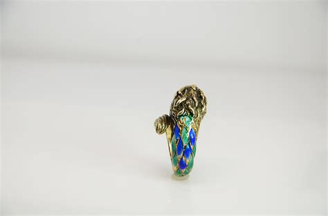 Vintage Lion Ring 14K Gold and Enamel Estate Ring - Etsy