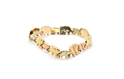 14 Karat Tri Color Gold Elephant Link Bracelet At 1stdibs 14k Gold