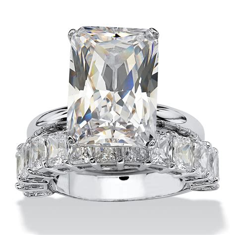 9 00 TCW Emerald Cut Cubic Zirconia Platinum Plated Bridal Engagement