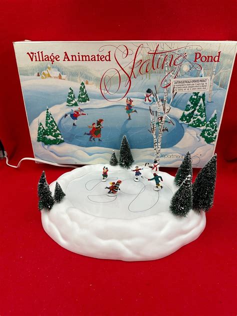 DEPT 56 VILLAGE ANIMATED SKATING POND 52299 SEE VIDEO COMPLETE SET