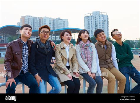 Group Of Happy Chinese College Students In Campus Stock Photo Alamy