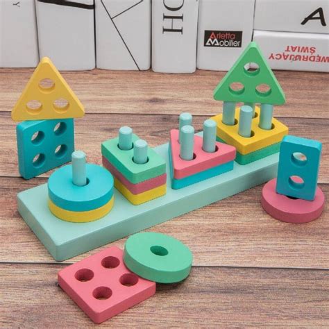 Jual Mommycare Mainan Edukasi Anak Basic Shape Kayu Balok Geometri Puzzle 3d Montessori Sensory