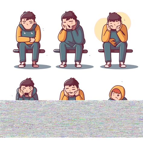 Clipart Introvert Pose Duduk Yang Berbeda Dari Seorang Pria Dan Kartun