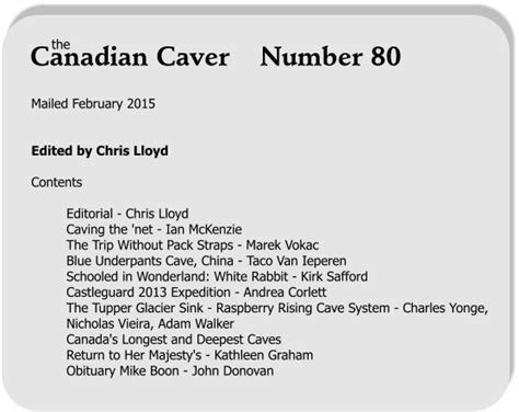 Canadian Caver Recent Back Issues