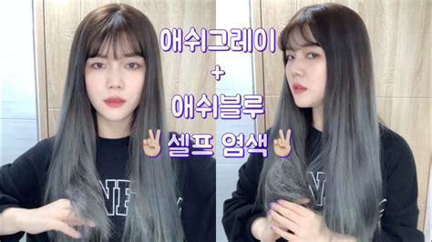 셀프염색 애쉬그레이애쉬블루 섞어서 염색하기 성공💜 모레모 염색약 Youtube