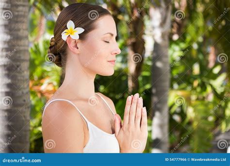 Beautiful Natural Brunette Doing Yoga Stock Photo Image Of Flower Caucasian