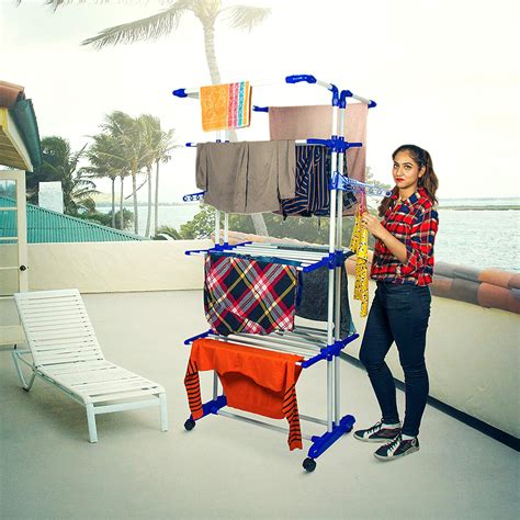 Parasnath Poll Blue Colour Steel Clothes Drying Stand With Breaking