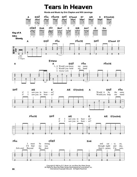 Tears In Heaven By Eric Clapton Sheet Music For Guitar Cheat Sheet At