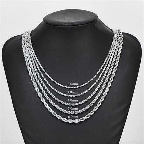 925 Sterling Silver Twisted Rope Chain Mens Womens Stainless Steel Necklace 2mm Ebay