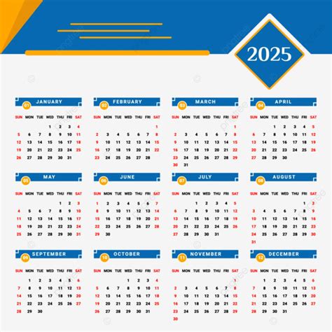 2025 Yellow And Blue Calendar With Geometric Design Vector Calendar