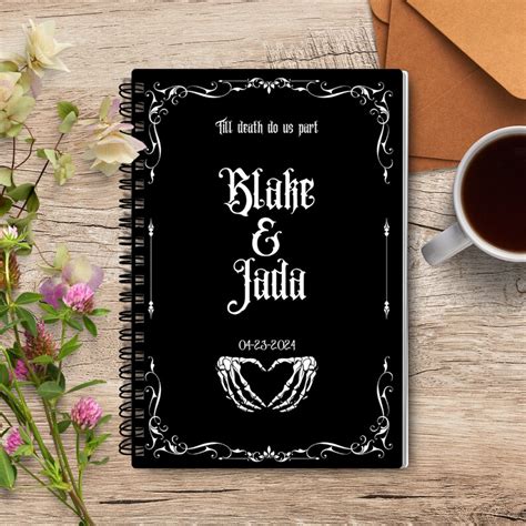 Custom Gothic Wedding Guest Book Spiral Ruled Line Personalized Black