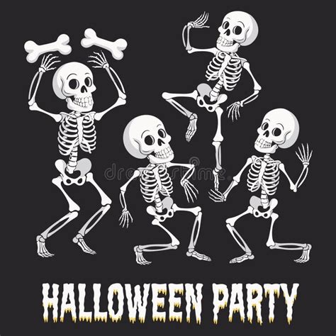 Playful Dancing Skeletons Halloween Party Vector Design Stock Vector