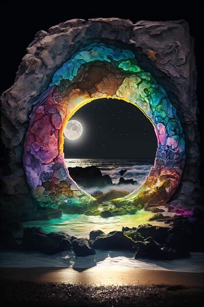 Premium AI Image | A colorful painting of a sea with a moon in the ...