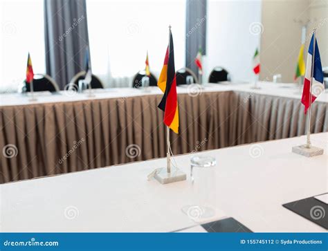 Flags At International Conference Boardroom Stock Photo Image Of