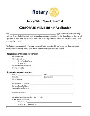 Fillable Online Rotary Club Membership Application Form