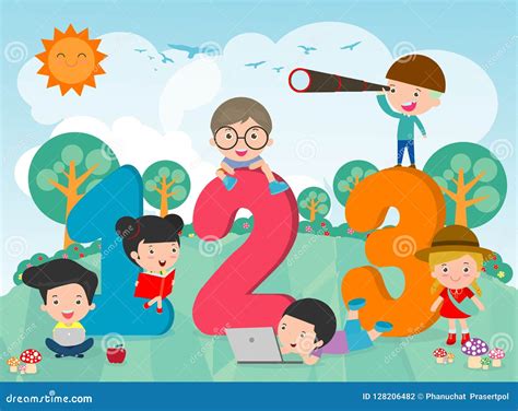 Cartoon Kids with 123 Numbers, Children with Numbers,Vector ...