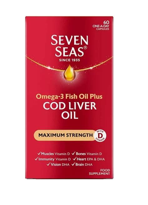 Seven Seas Omega 3 Fish Oil Plus Cod Liver Oil Maximum Strength 60 Capsules